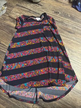 LuLaRoe Black Dress with Bright Geometric Stripe Accents